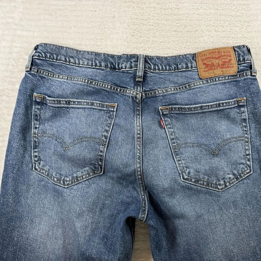 LEVIS MENS BLUE JEAN 514 36x34 STRAIGHT FIT STRETCH COTTON DENIM DUNGAREE